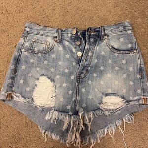 Star-Patterned Blue Denim Shorts